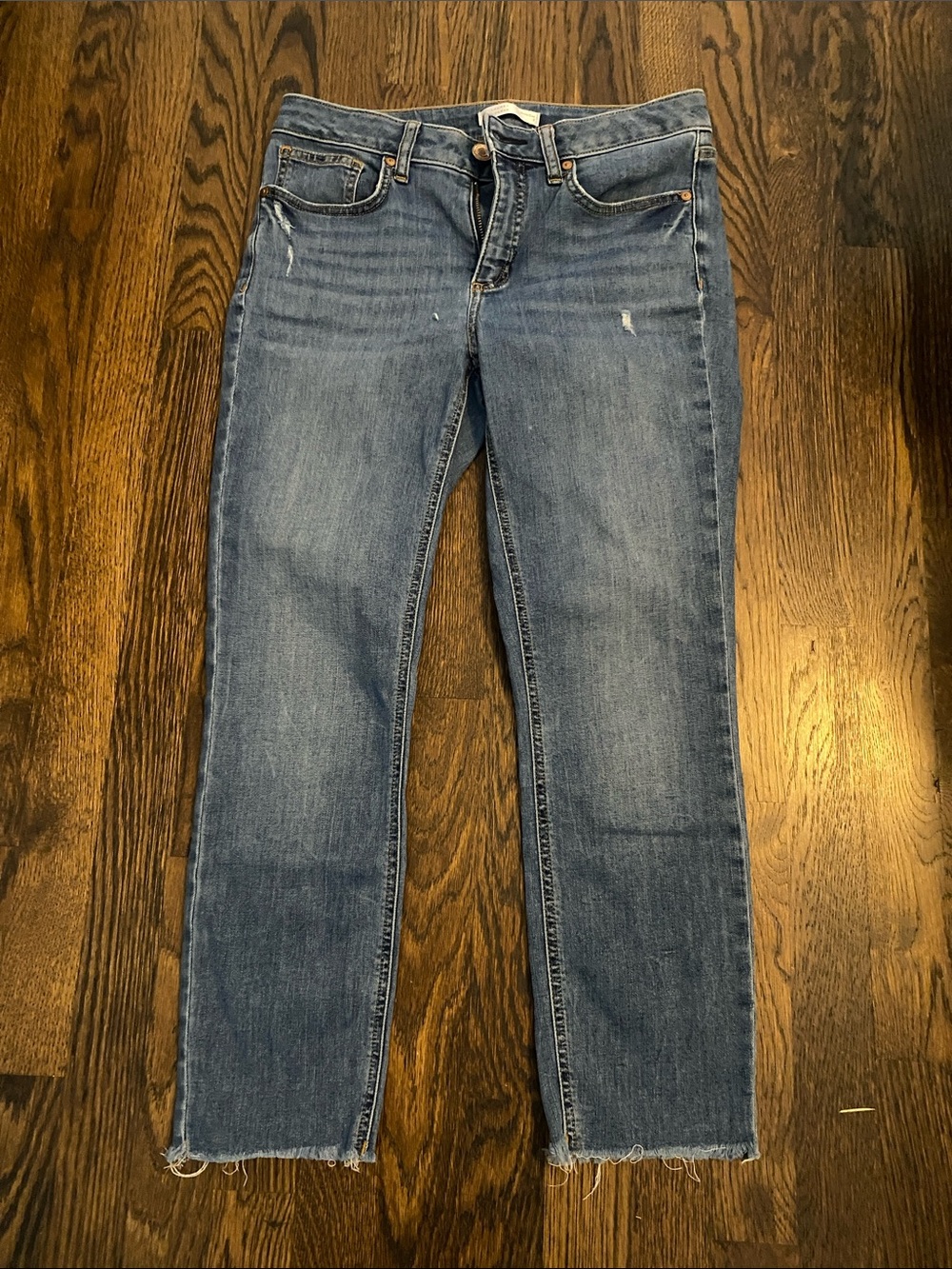 LC Lauren Conrad Medium Wash Straight-Leg Jeans with Raw Hem